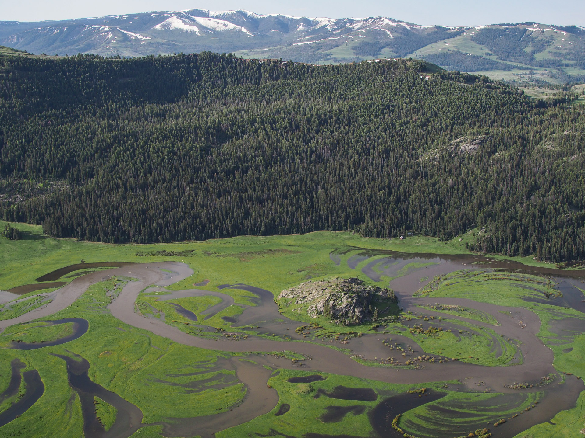 Arial photo of Slough Creek in May Yellowstone