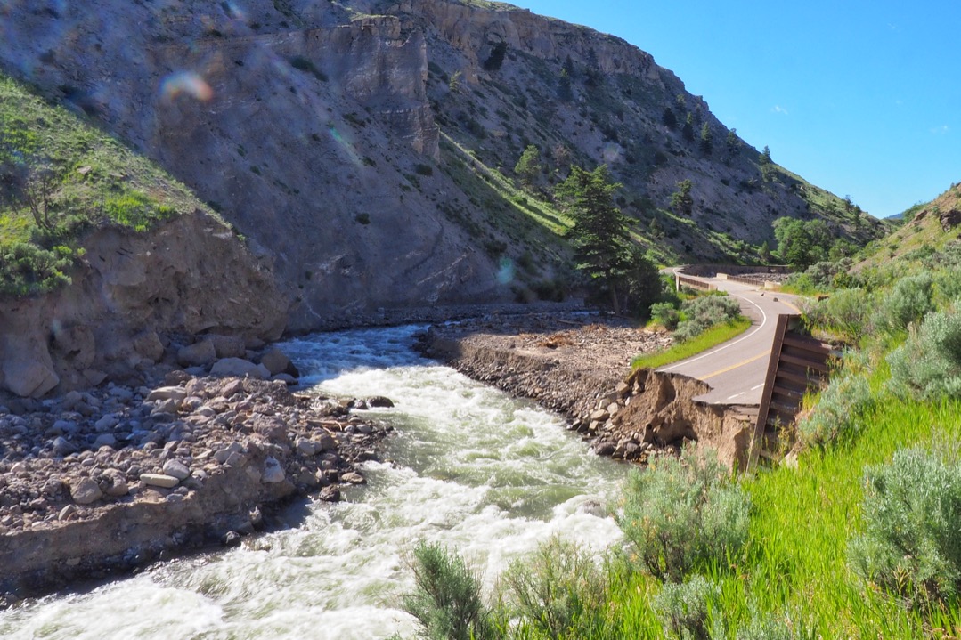 damage along the Gardner River historic Yellowstone flood